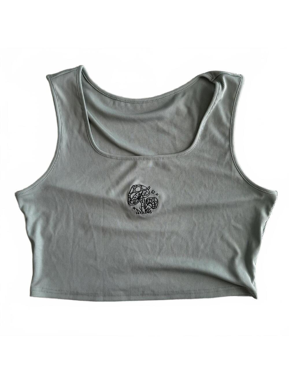 Embroidered Mushroom Cottagecore Mint Green Crop Tank Top Women’s M/L